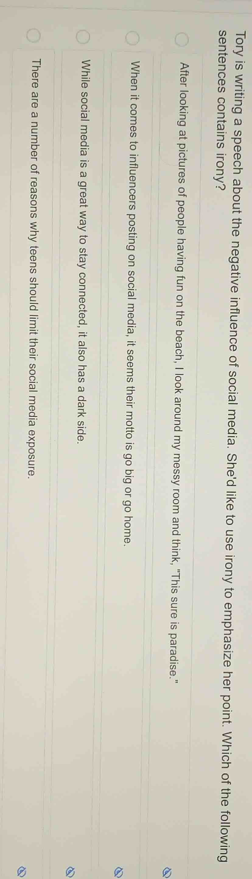 tory is writing a speech about the negative influence of social media. …