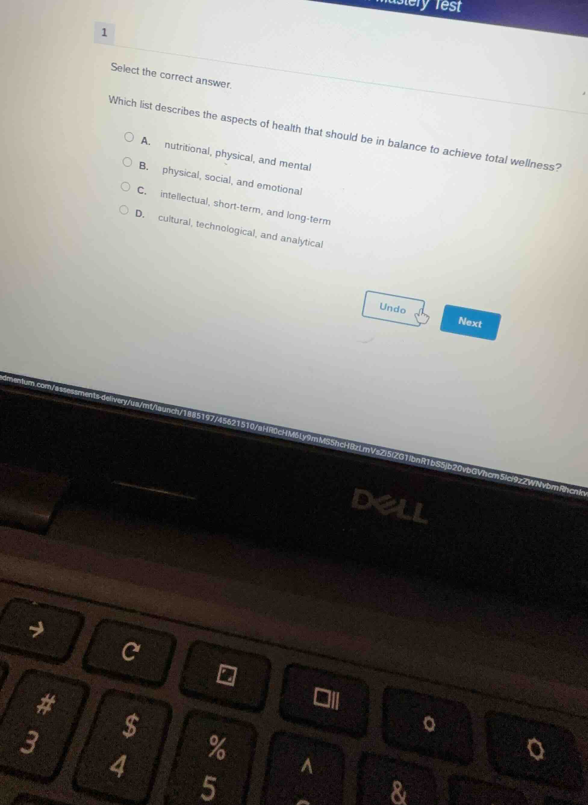 select the correct answer. which list describes the aspects of health t…