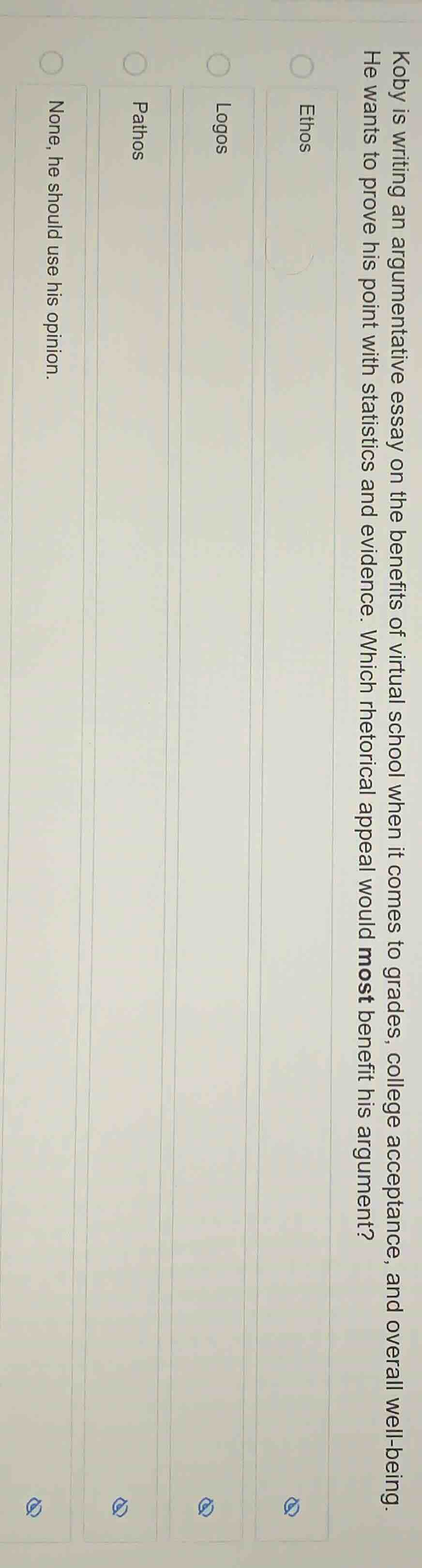 koby is writing an argumentative essay on the benefits of virtual schoo…