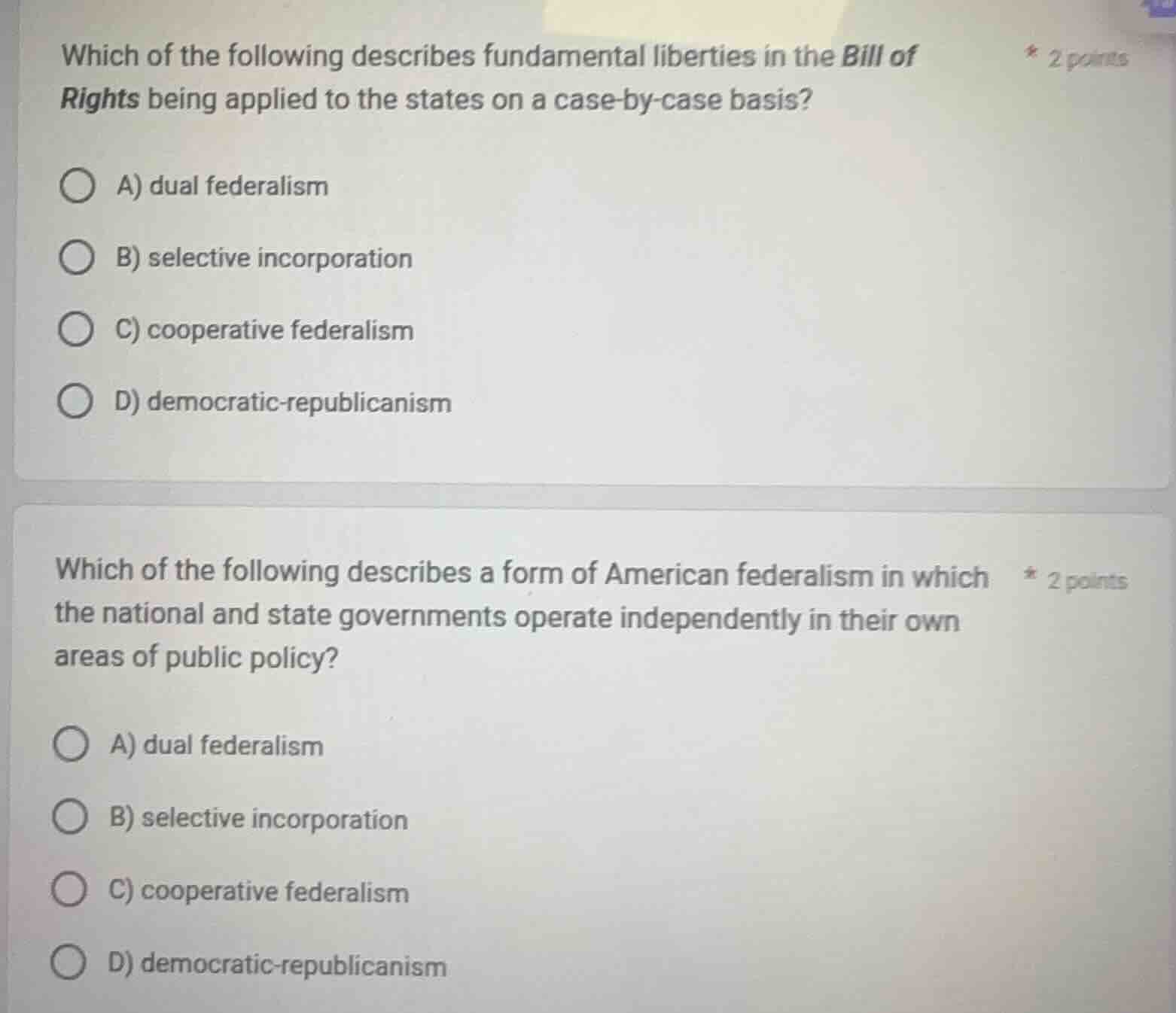 which of the following describes fundamental liberties in the bill of r…