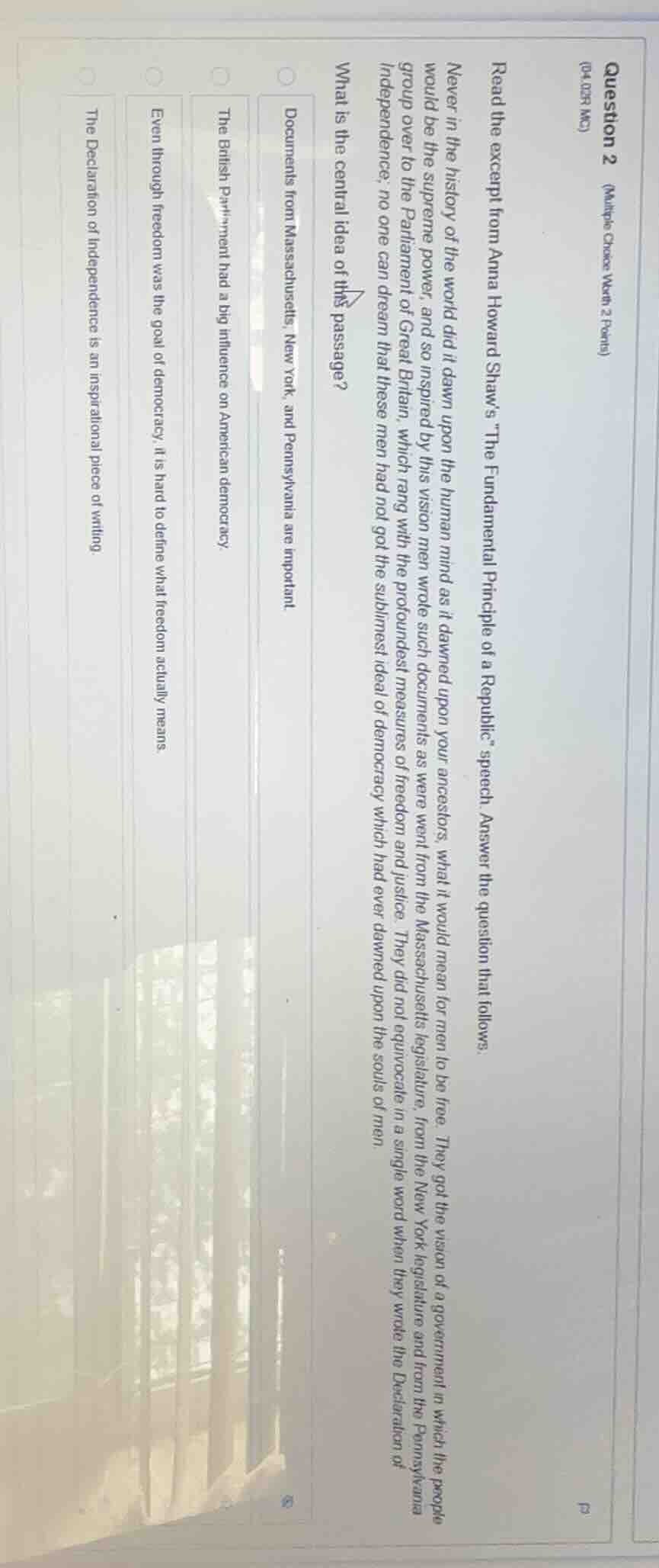 question 2 (multiple choice worth 2 points) (04.02r mc) read the excerp…