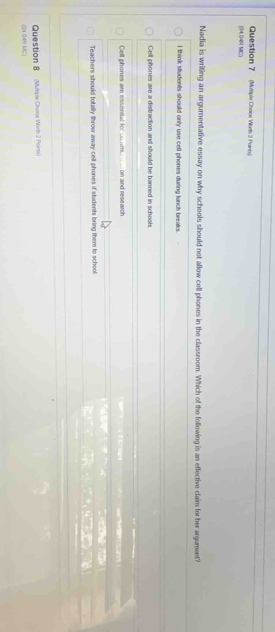 question 7 (multiple choice worth 2 points) nadia is writing an argumen…