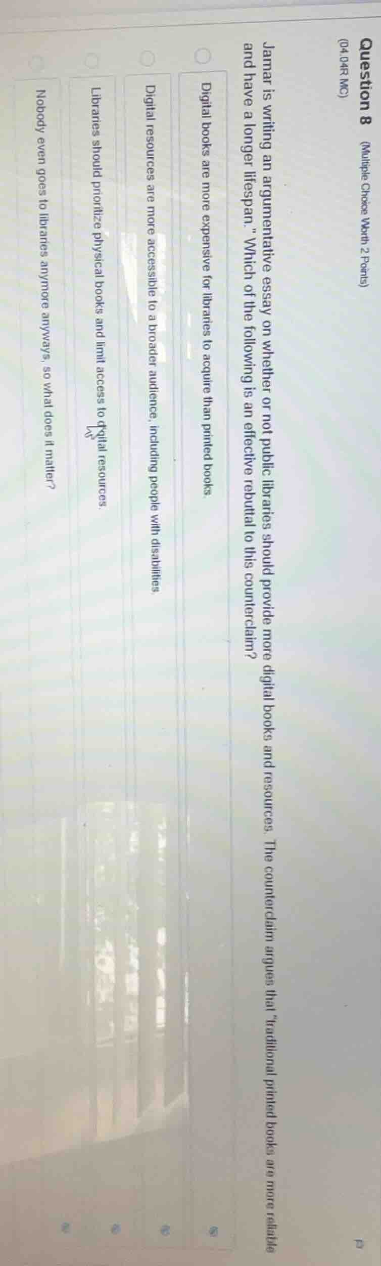 question 8 (multiple choice worth 2 points) (04.04r mc) jamar is writin…