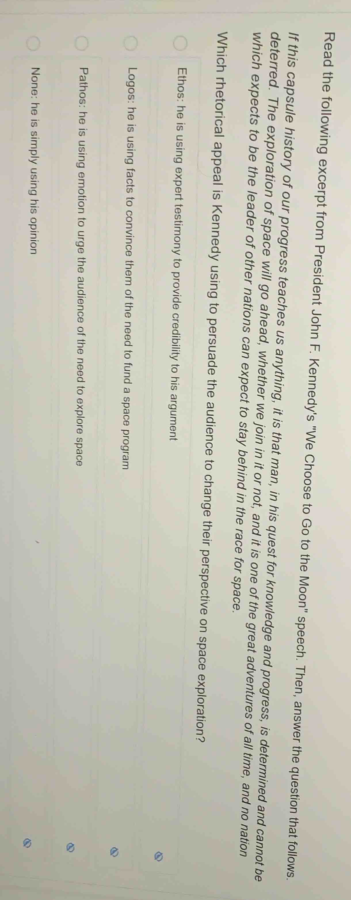 read the following excerpt from president john f. kennedy’s \we choose …