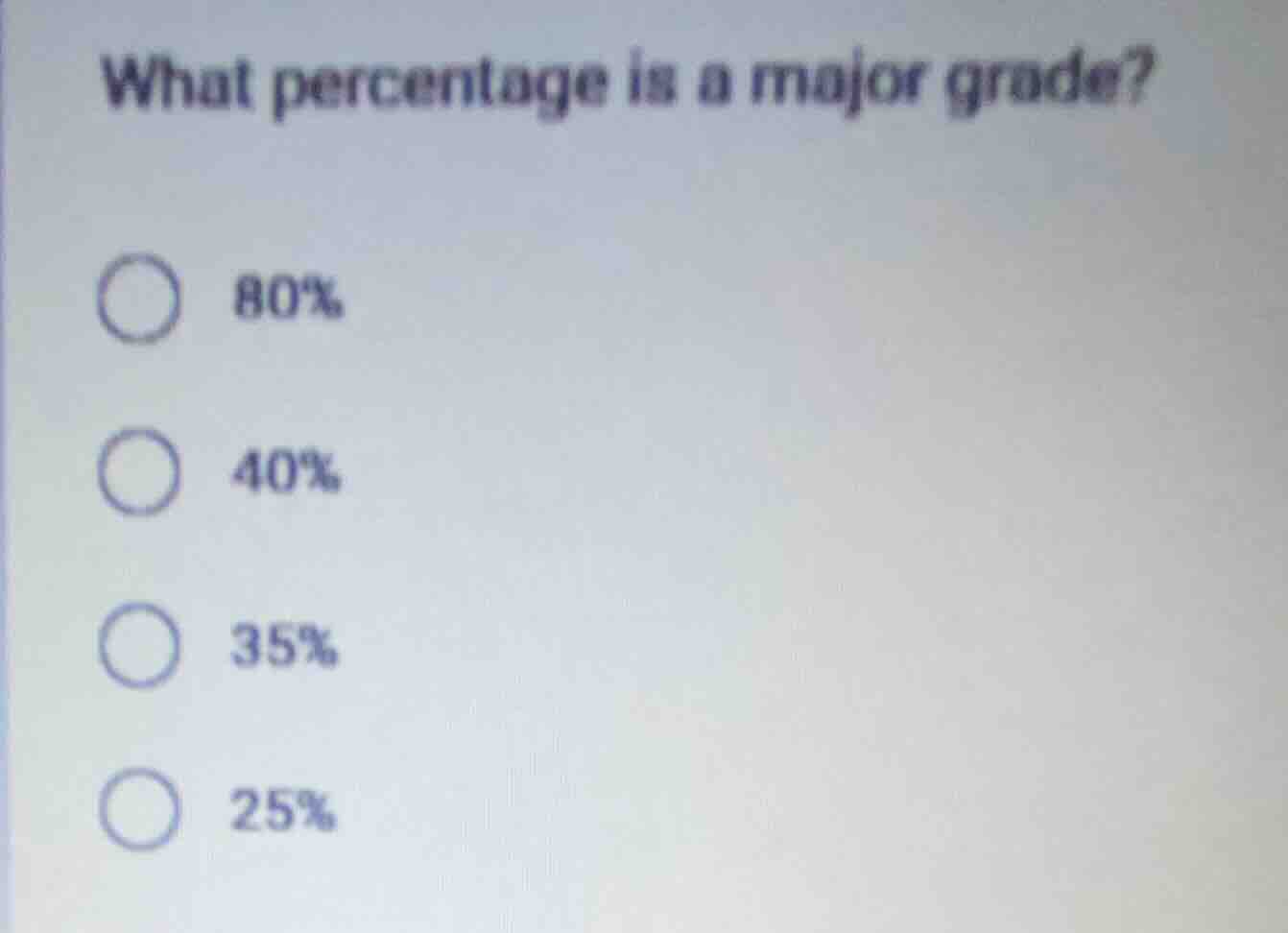 what percentage is a major grade? 80% 40% 35% 25%