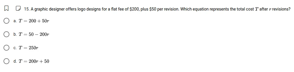 15. a graphic designer offers logo designs for a flat fee of $200, plus…