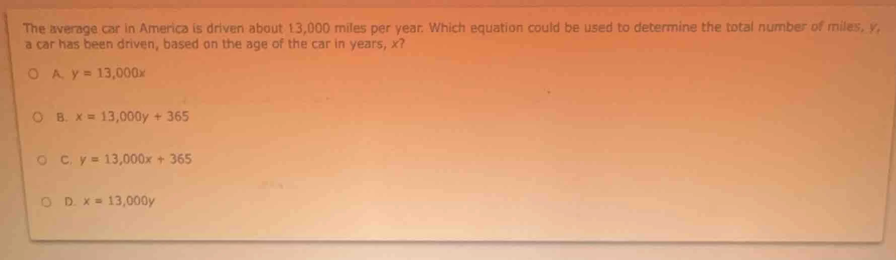 the average car in america is driven about 13,000 miles per year. which…