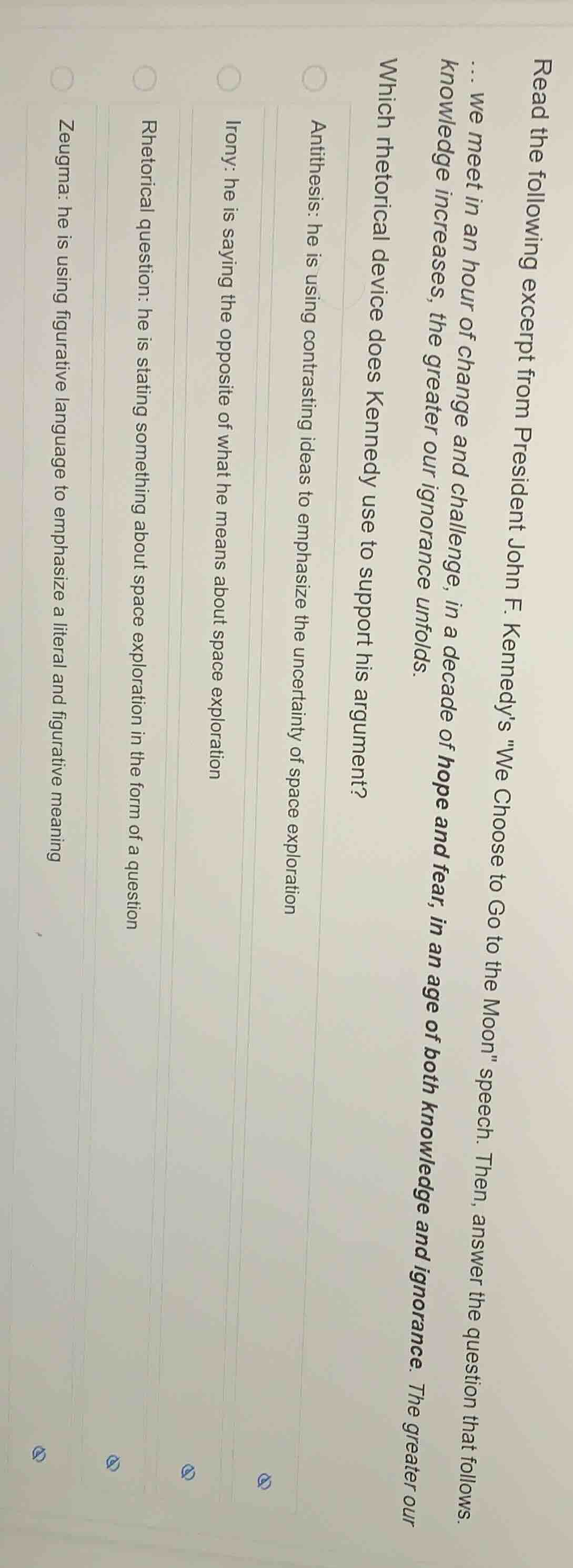 read the following excerpt from president john f. kennedy’s \we choose …