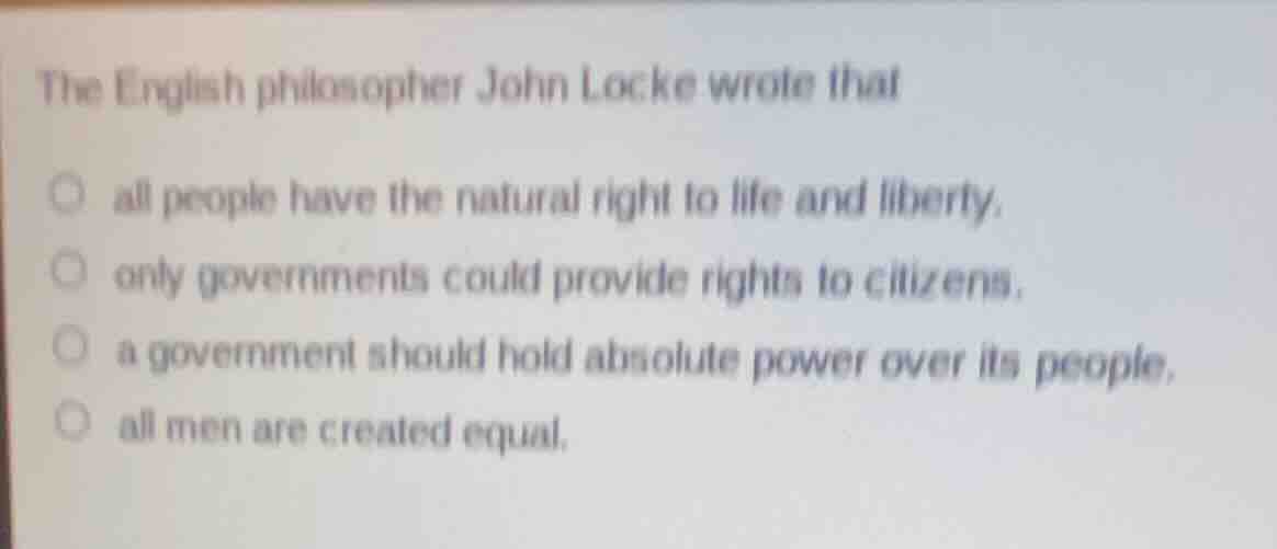 the english philosopher john locke wrote that all people have the natur…