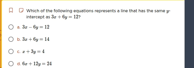 which of the following equations represents a line that has the same y-…