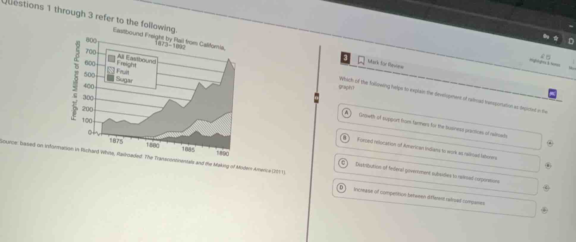 questions 1 through 3 refer to the following. eastbound freight by rail…
