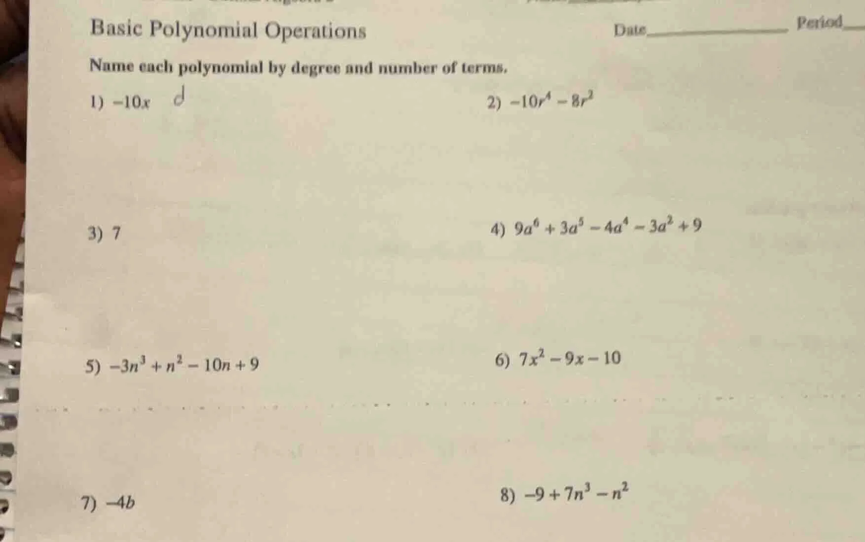 basic polynomial operations date__________ period name each polynomial …