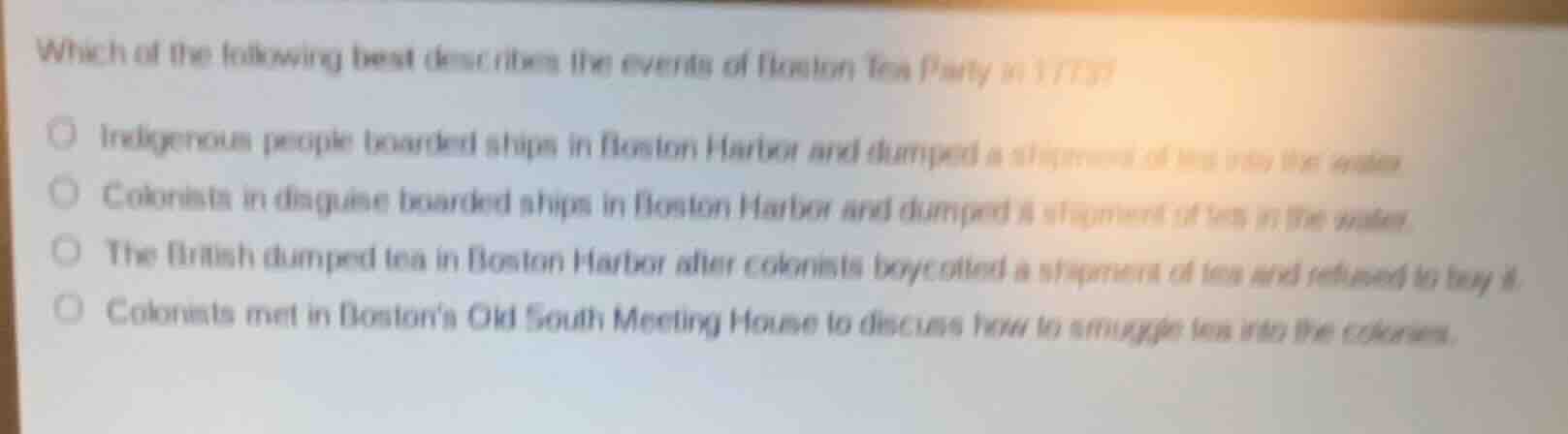 which of the following best describes the events of boston tea party in…