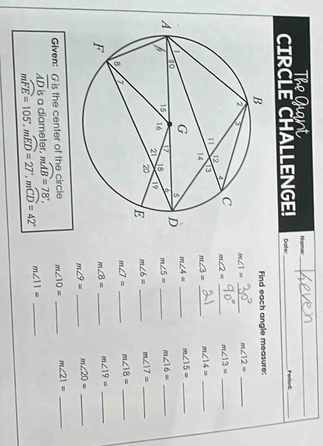 circle challenge! given: g is the center of the circle ad is a diameter…