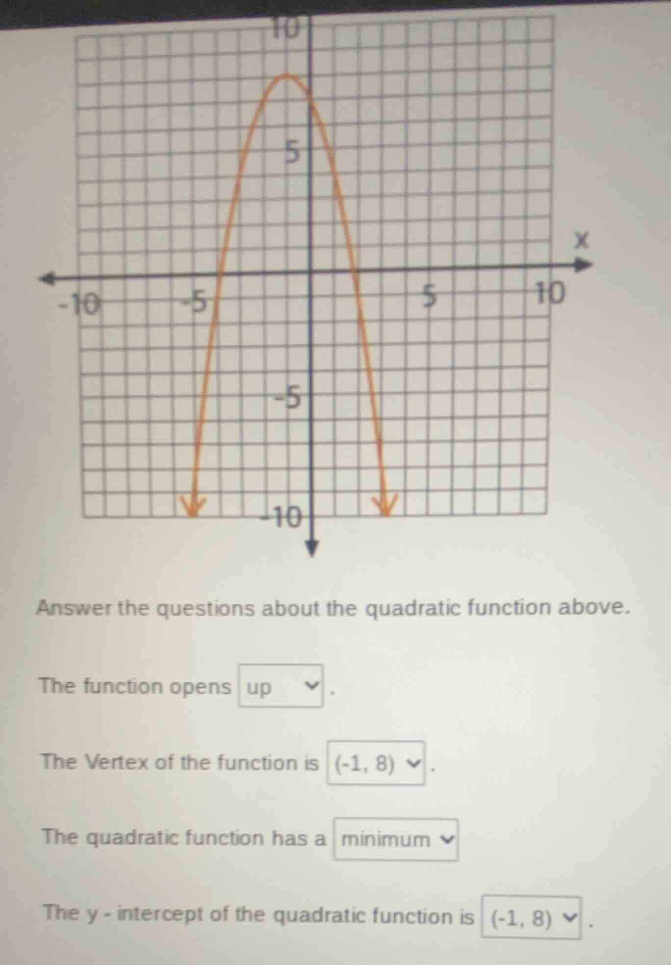 answer the questions about the quadratic function above. the function o…