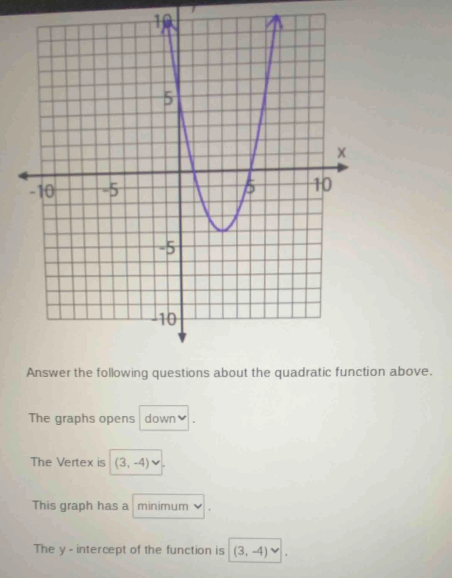 answer the following questions about the quadratic function above. the …