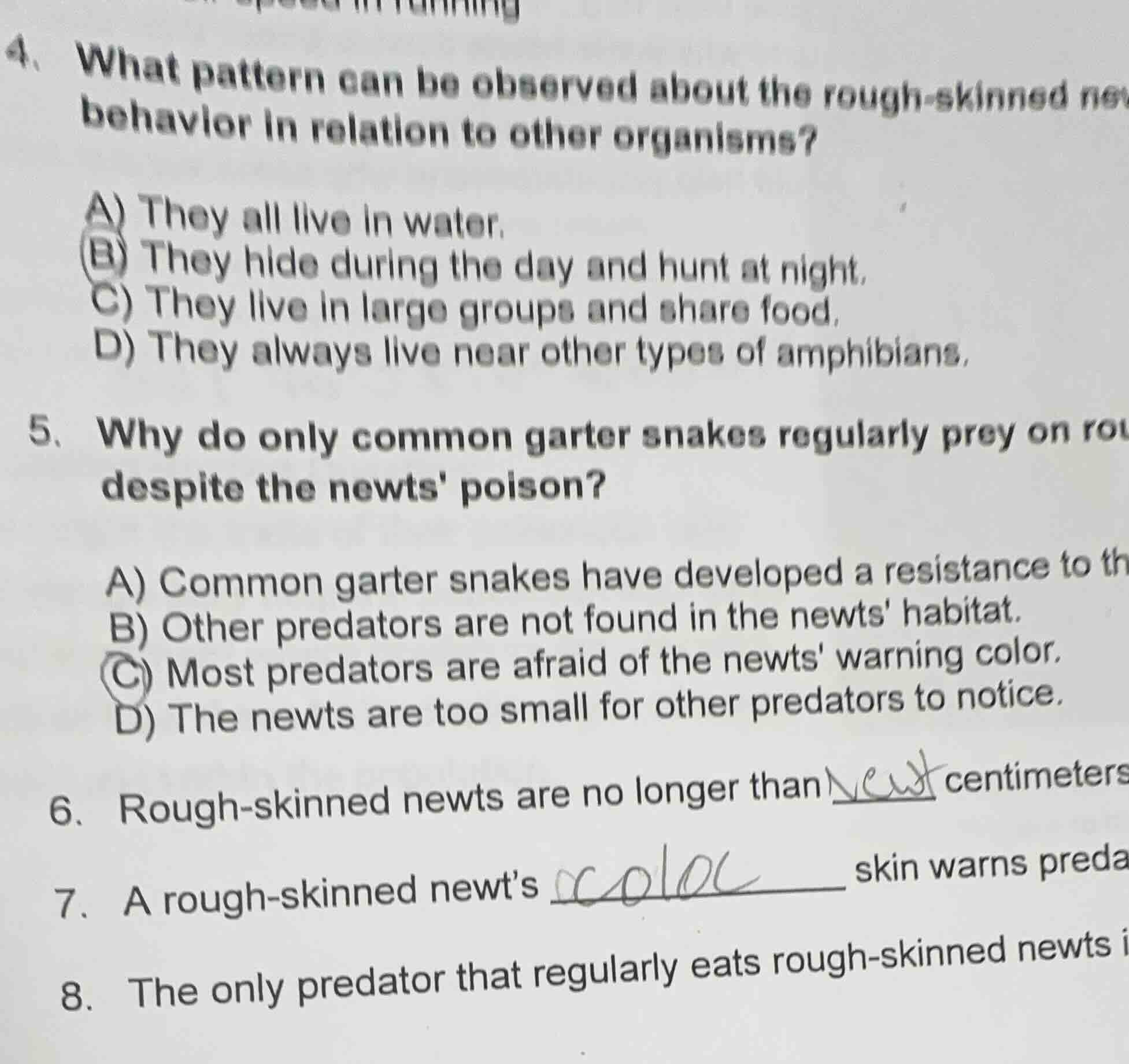 4. what pattern can be observed about the rough - skinned newts behavio…