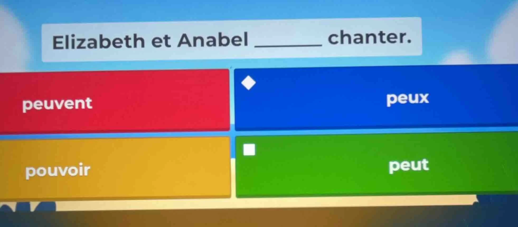 elizabeth et anabel ______ chanter. peuvent peux pouvoir peut