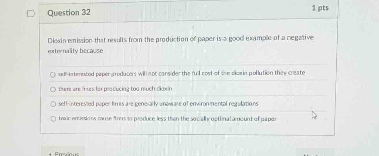 question 32 1 pts dioxin emission that results from the production of p…