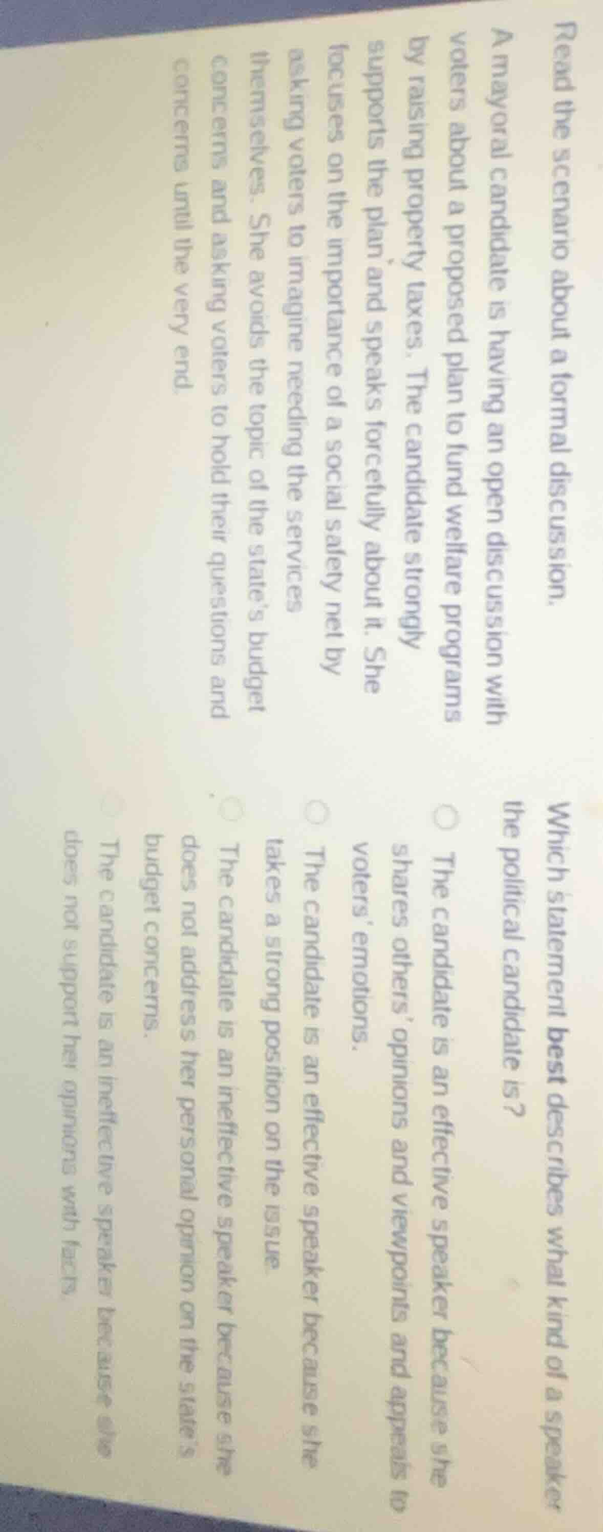 read the scenario about a formal discussion. a mayoral candidate is hav…