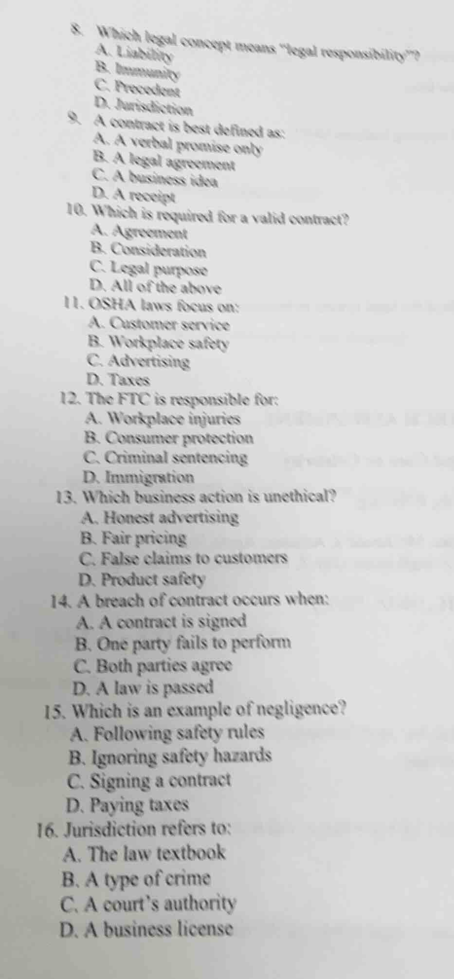 8. which legal concept means \legal responsibility\? a. liability b. im…