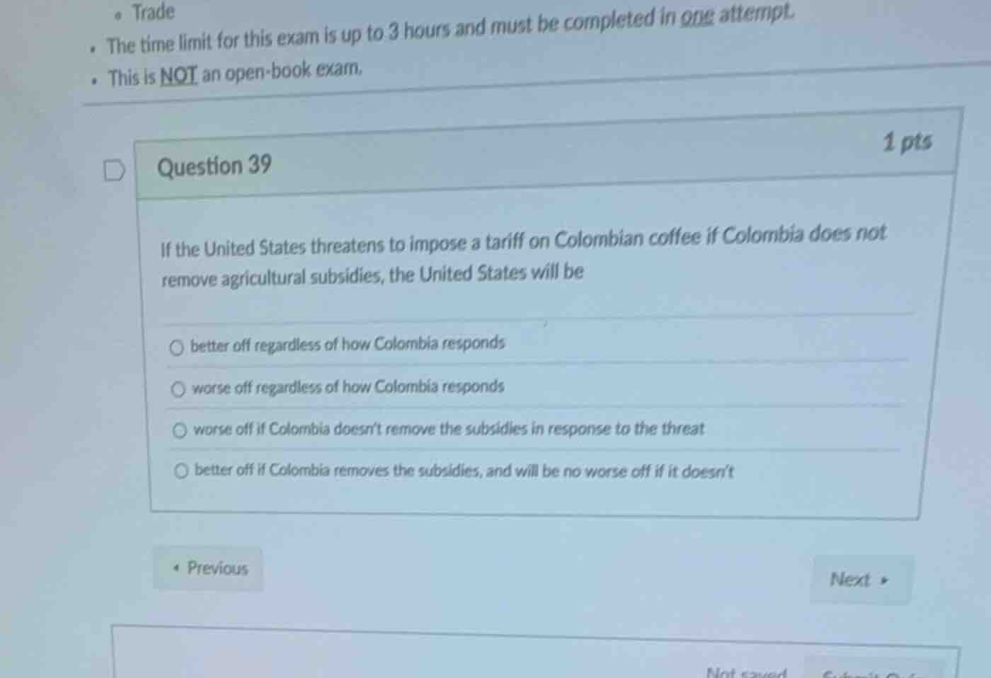 question 39 if the united states threatens to impose a tariff on colomb…