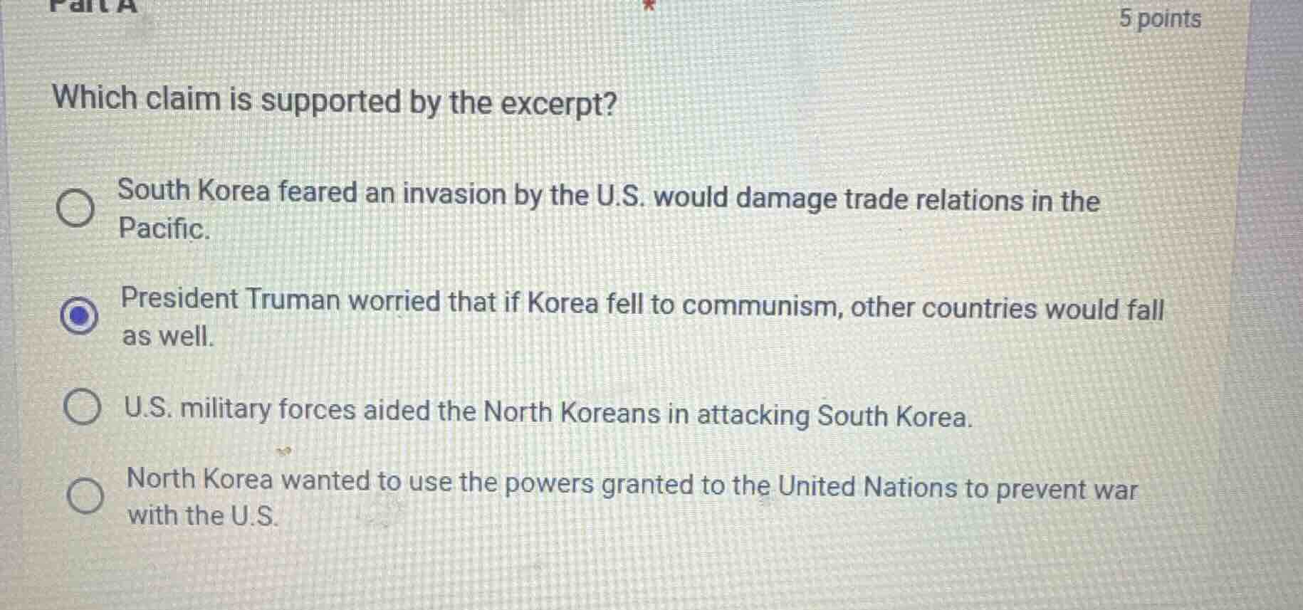 part a 5 points which claim is supported by the excerpt? ○ south korea …