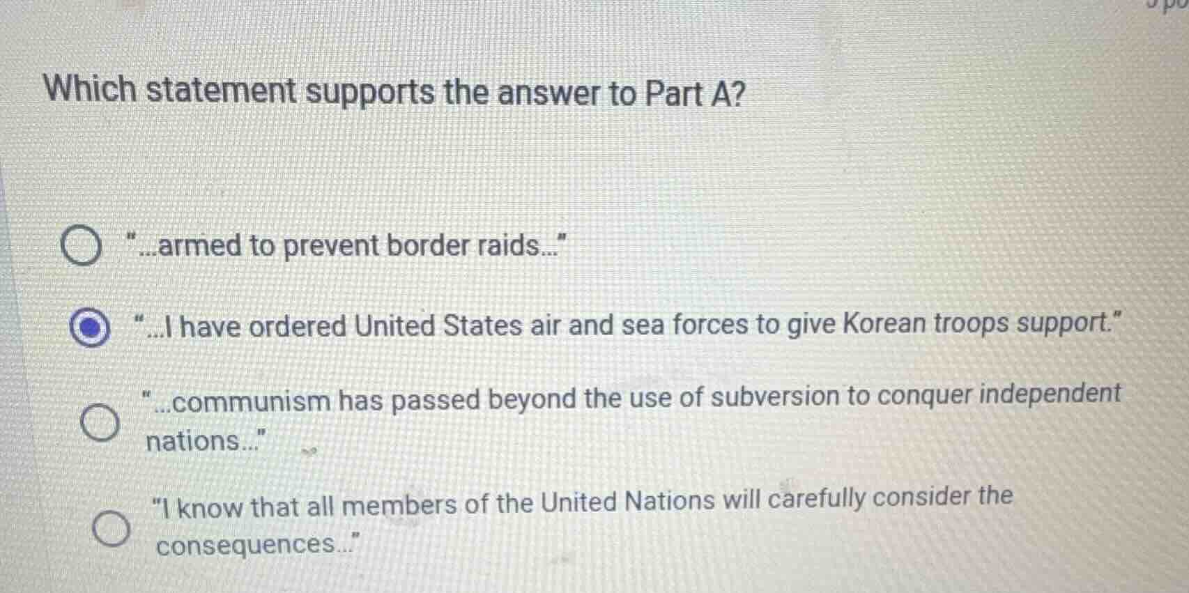 which statement supports the answer to part a? ○ \...armed to prevent b…