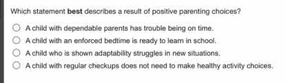 which statement best describes a result of positive parenting choices? …