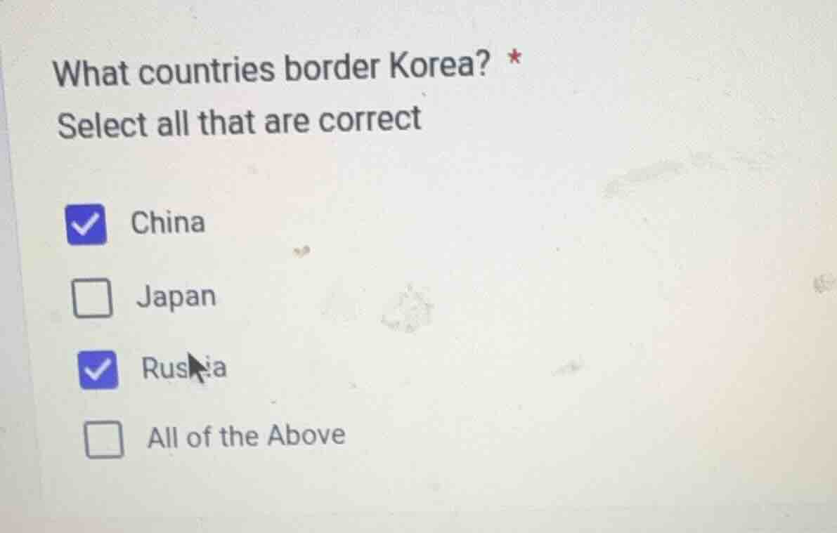 what countries border korea? * select all that are correct china japan …