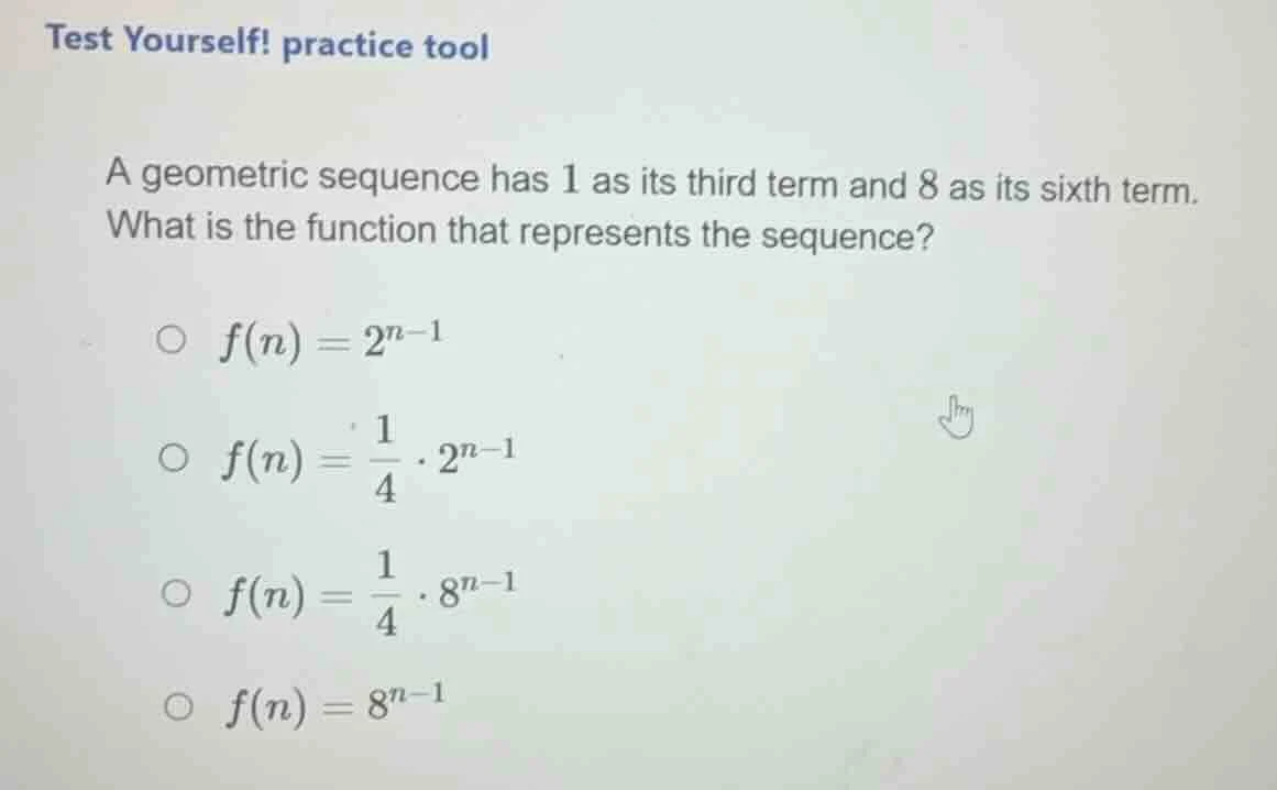 test yourself! practice tool a geometric sequence has 1 as its third te…