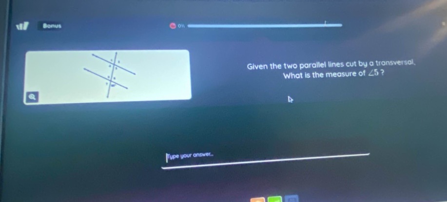 bonus given the two parallel lines cut by a transversal, what is the me…