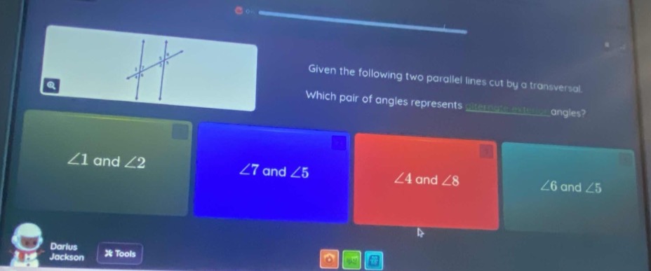 given the following two parallel lines cut by a transversal. which pair…