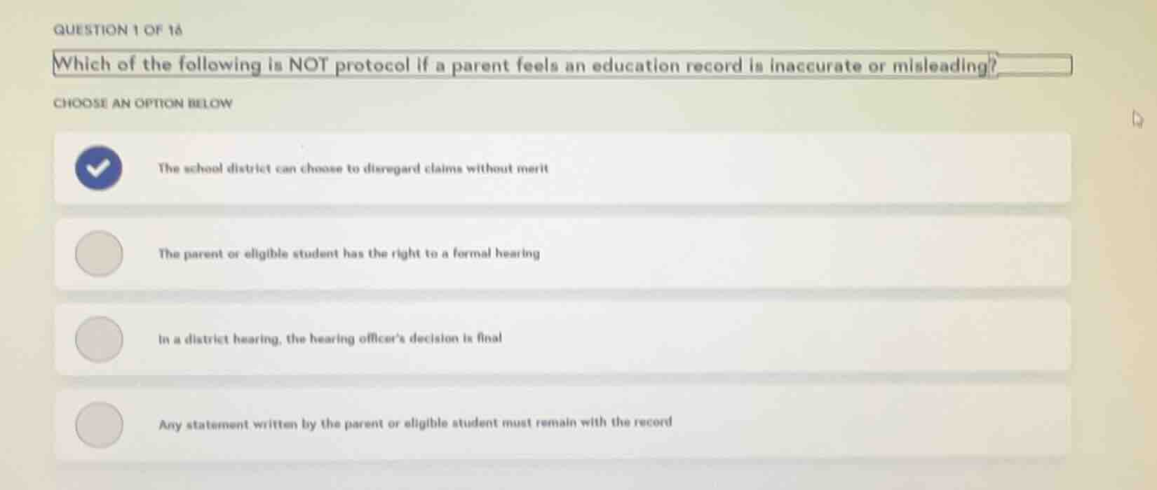 question 1 of 16 which of the following is not protocol if a parent fee…