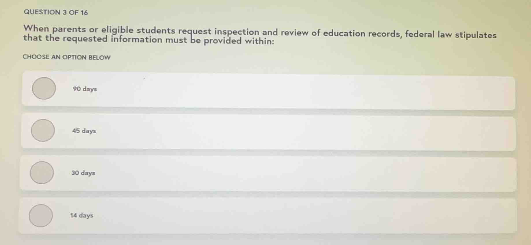 question 3 of 16 when parents or eligible students request inspection a…