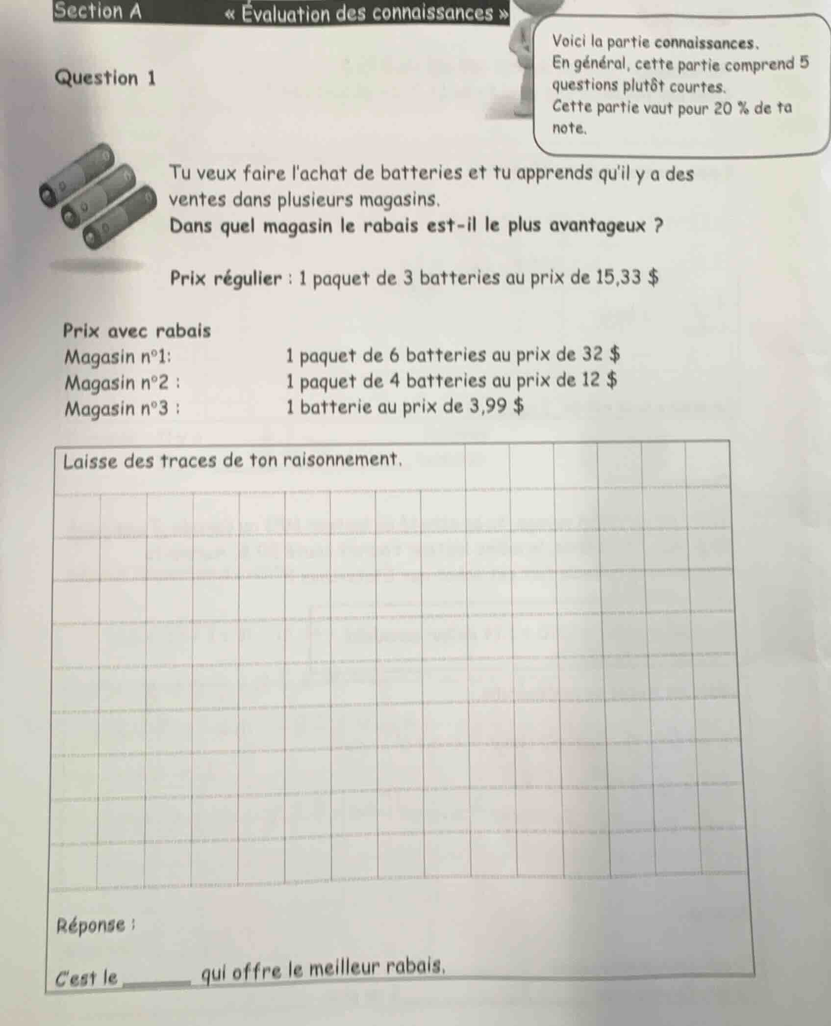 section a « évaluation des connaissances » question 1 voici la partie c…
