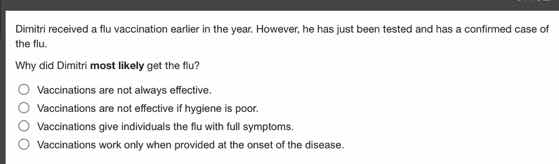 dimitri received a flu vaccination earlier in the year. however, he has…