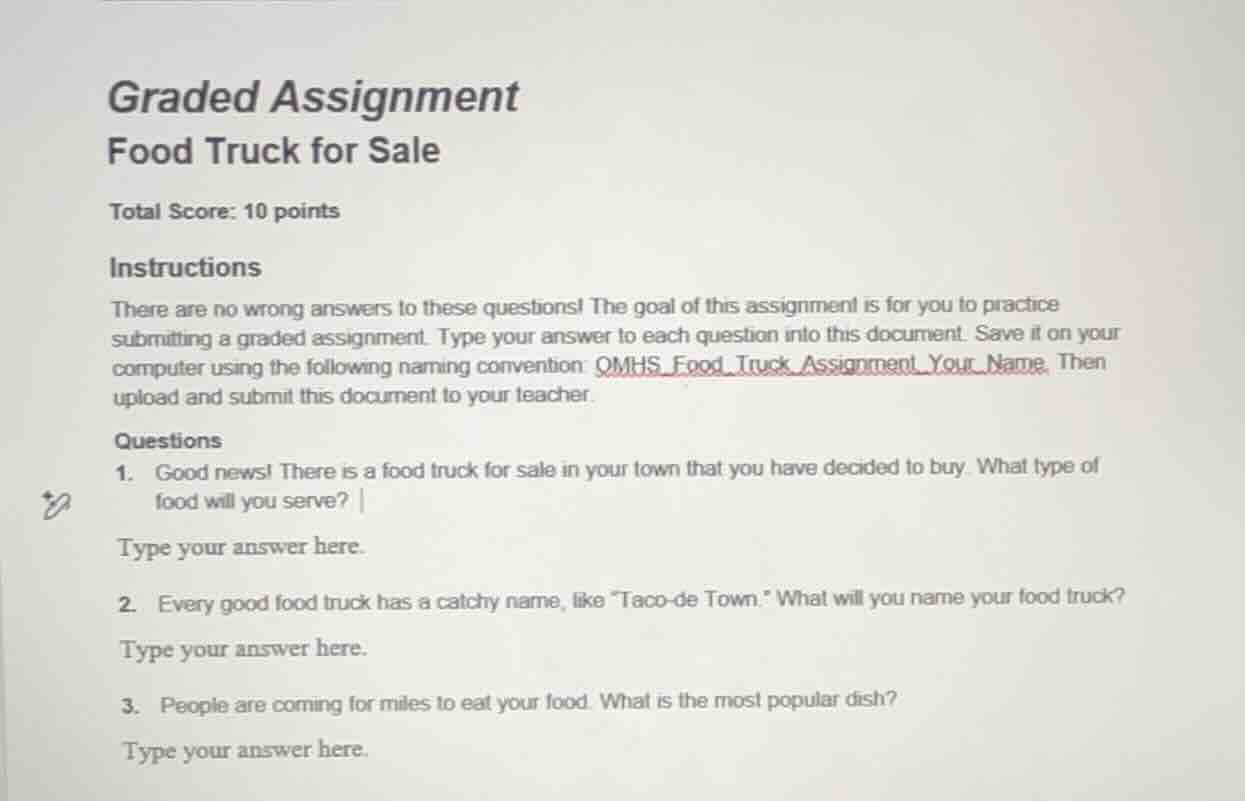 graded assignment food truck for sale total score: 10 points instructio…
