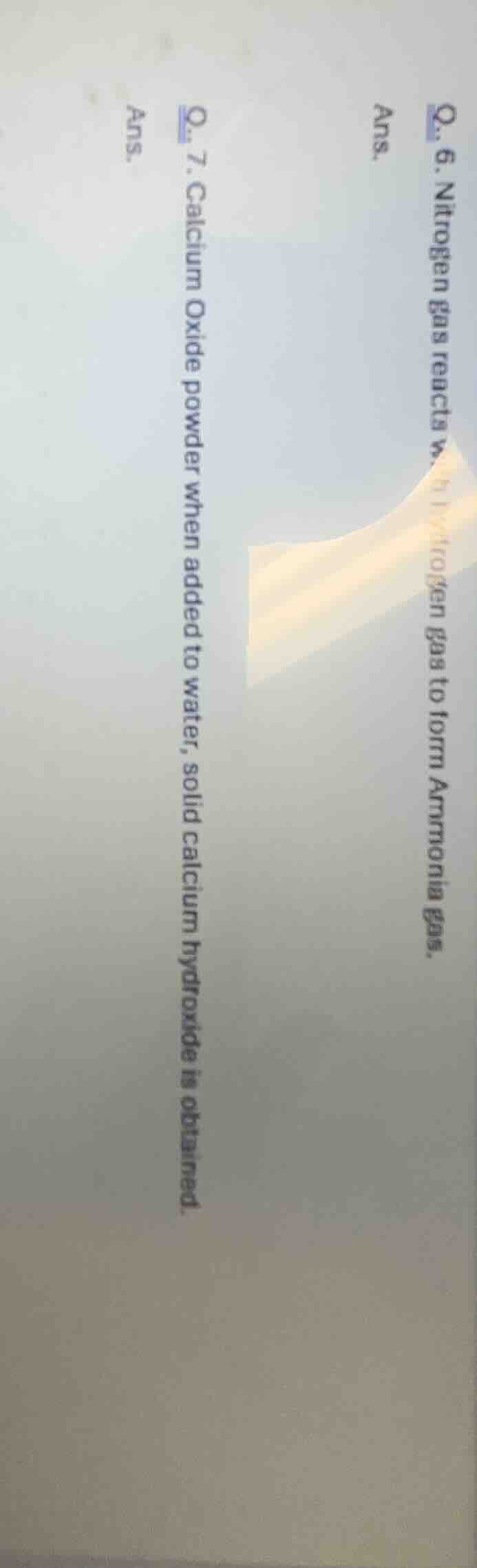q. 6. nitrogen gas reacts w h ydrogen gas to form ammonia gas. ans. q. …