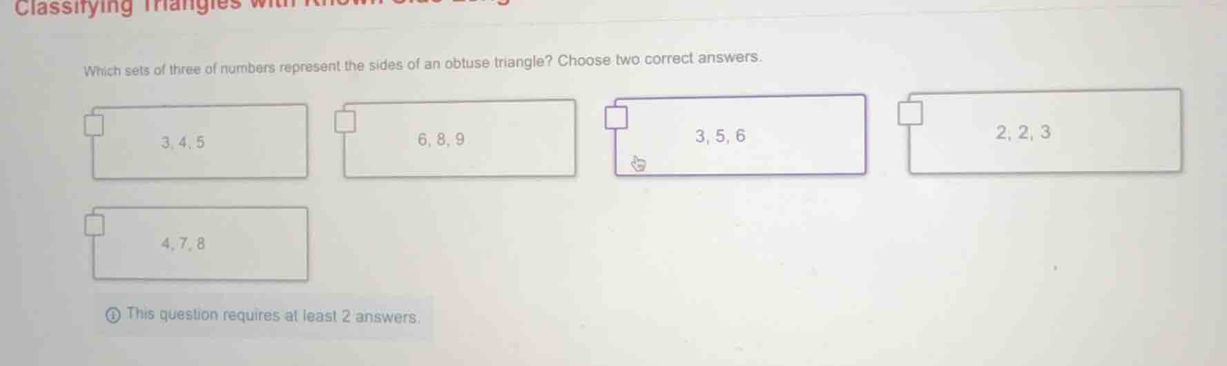 classifying triangles with known side lengths which sets of three of nu…