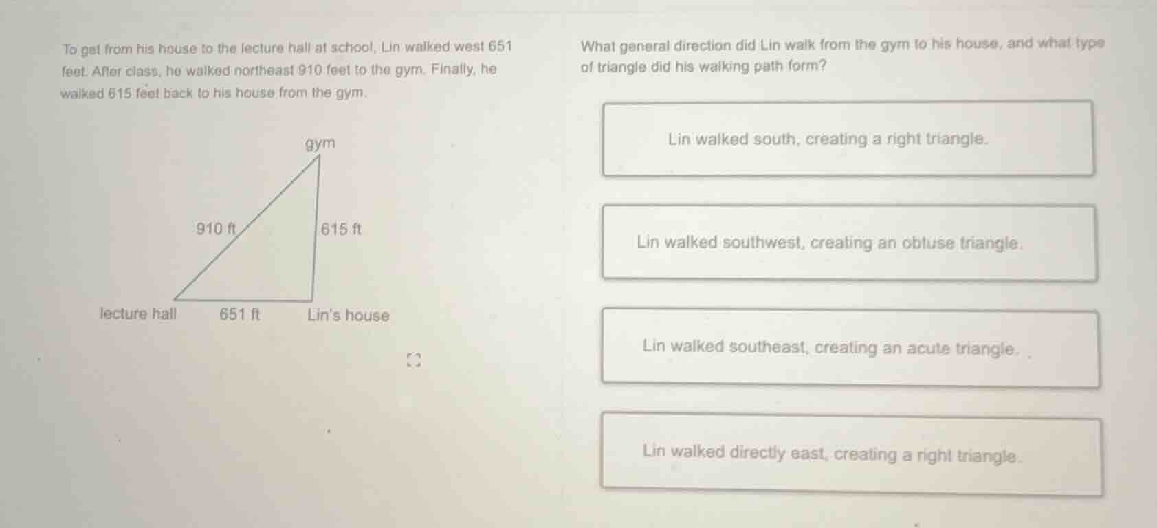 to get from his house to the lecture hall at school, lin walked west 65…