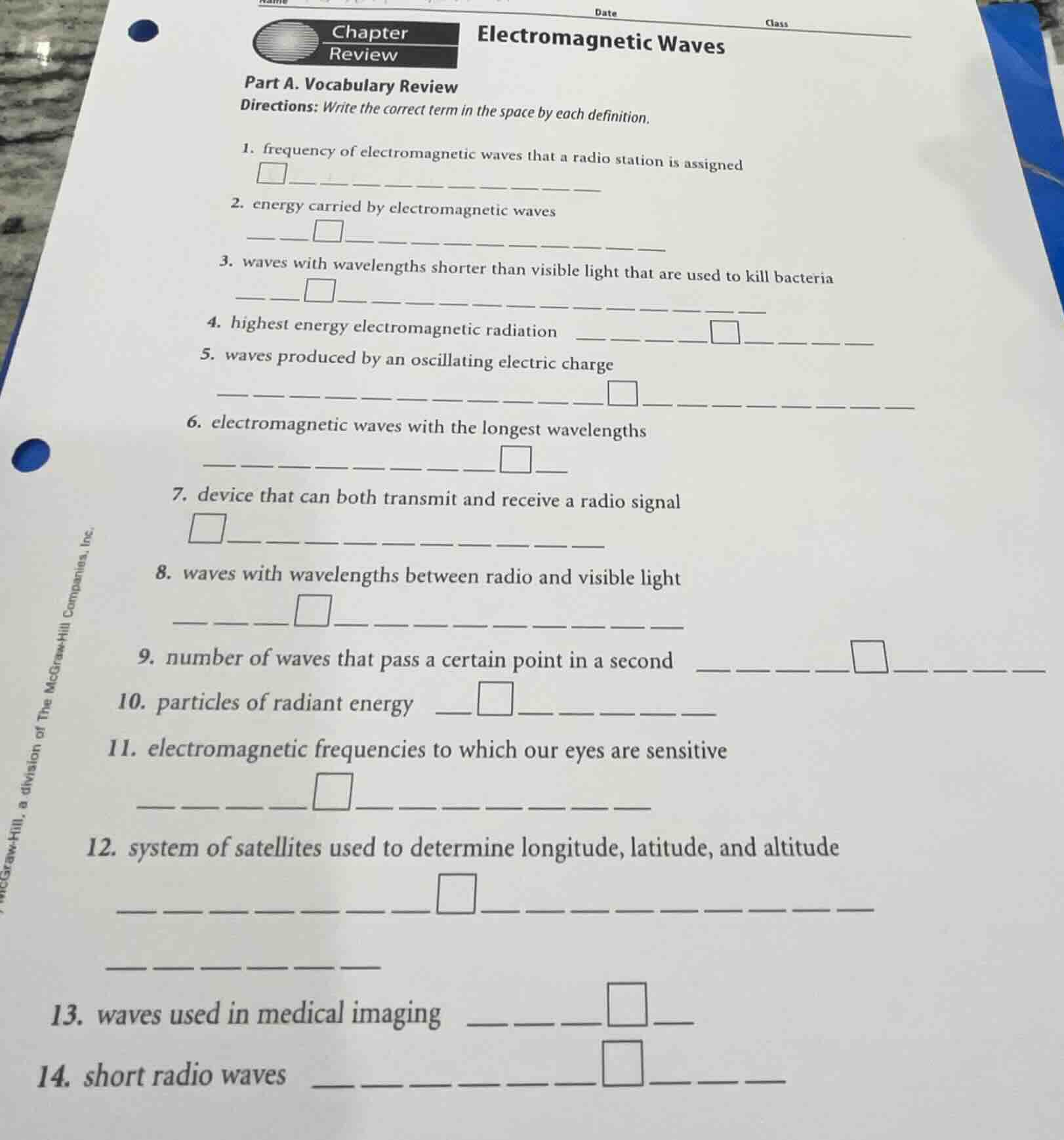 chapter review electromagnetic waves part a. vocabulary review directio…