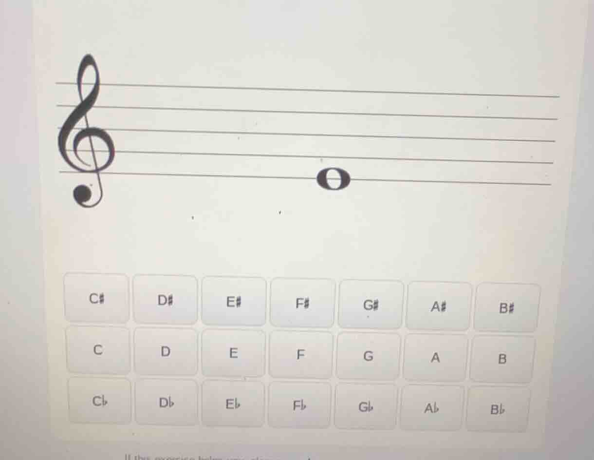there is a treble clef and a note on the staff, and below are buttons w…