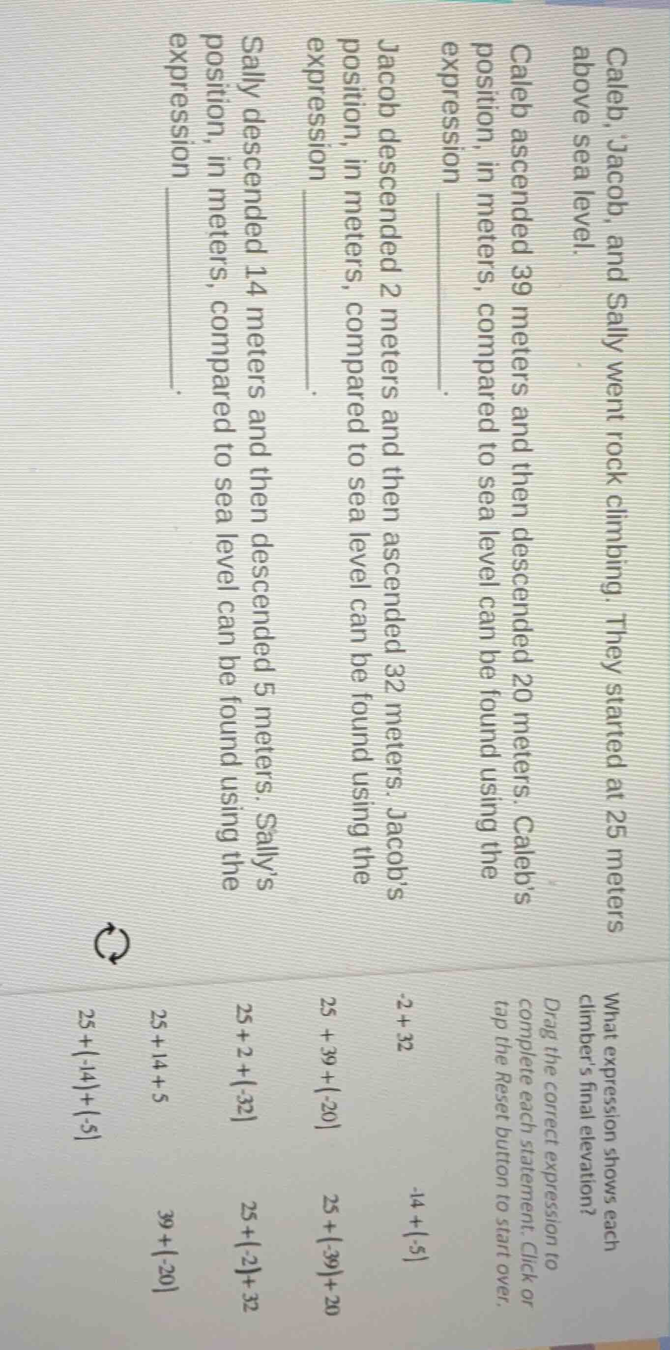 caleb, jacob, and sally went rock climbing. they started at 25 meters a…