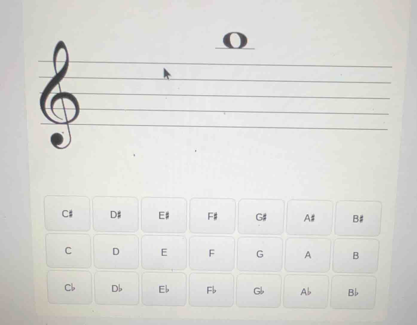 there is a treble clef and staff lines, with a note o above, and below …