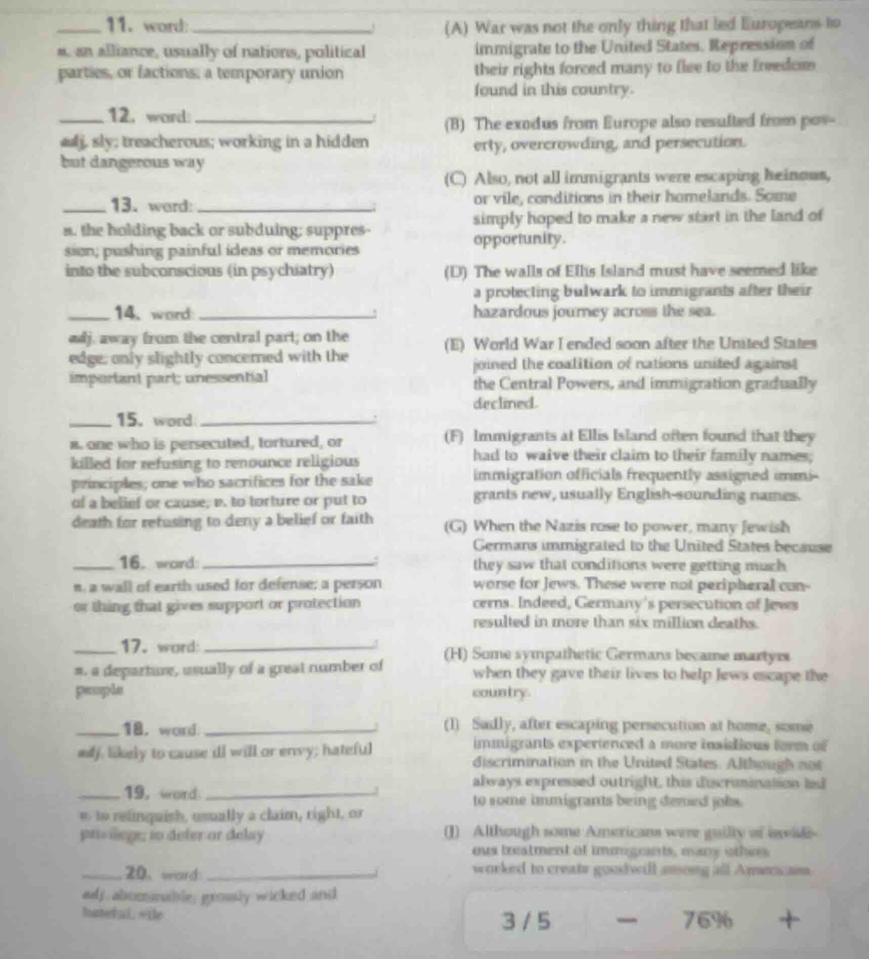 11. word: n. an alliance, usually of nations, political parties, or fac…