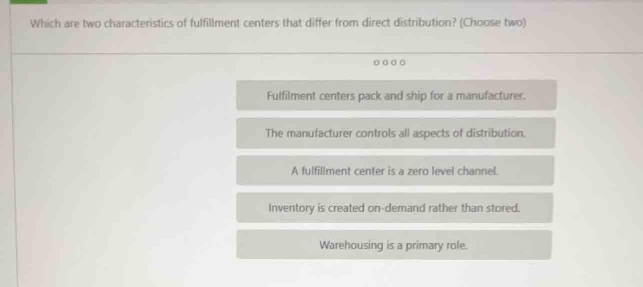 which are two characteristics of fulfilment centers that differ from di…