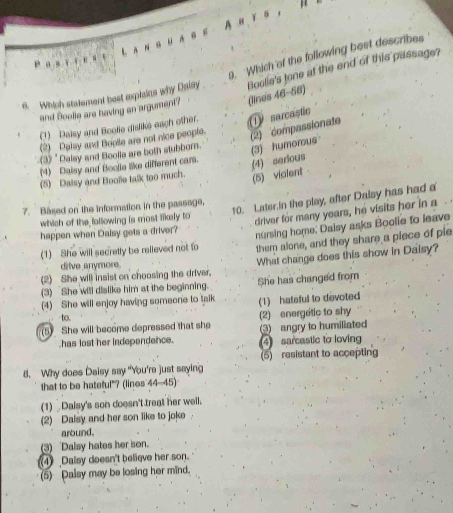 posttest language arts 6. which statement best explains why daisy and b…