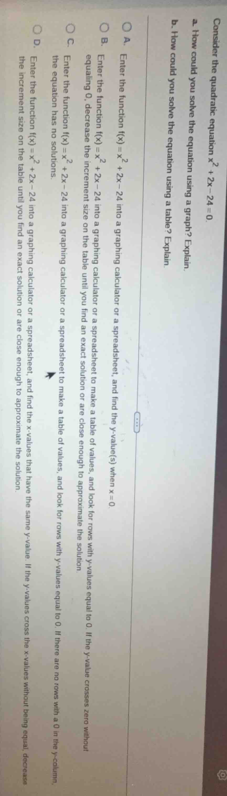 consider the quadratic equation ( x^2 + 2x - 24 = 0 ). 2. how could you…