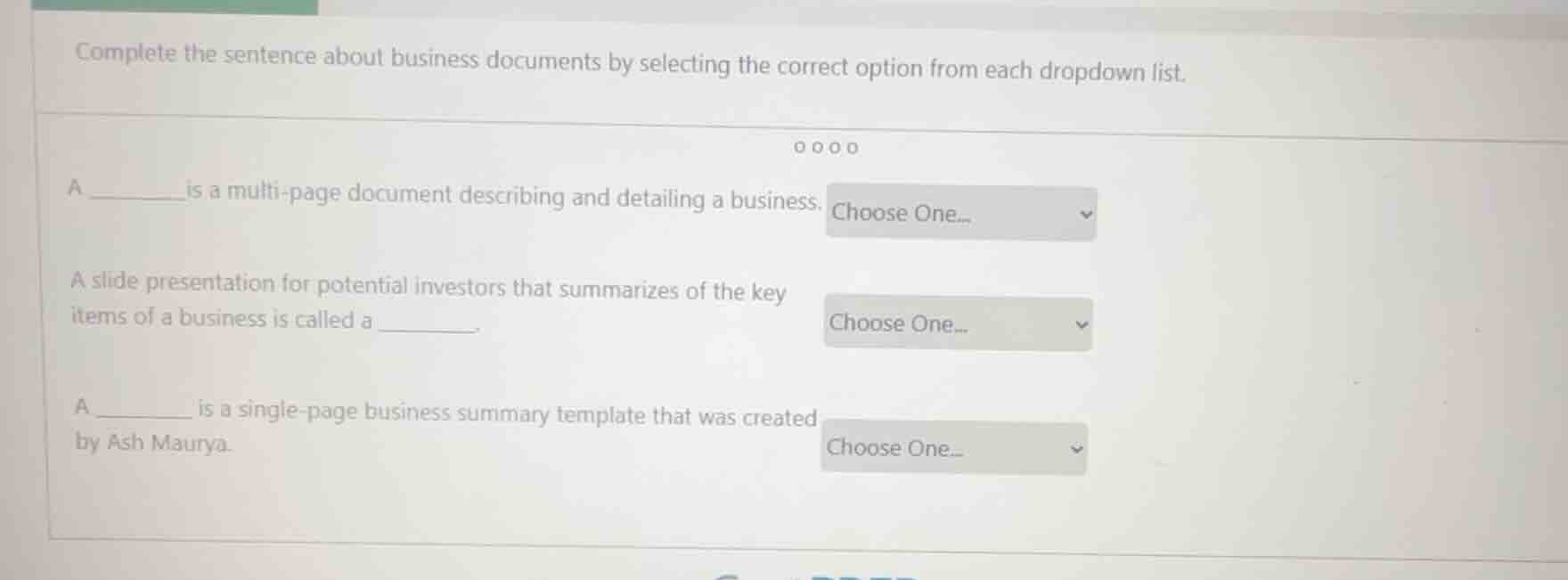 complete the sentence about business documents by selecting the correct…